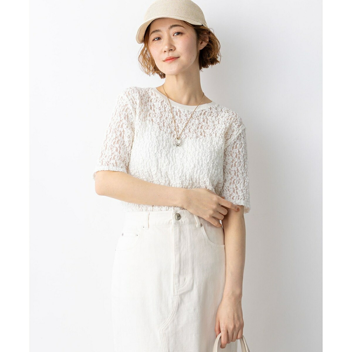 リンクルレースジャージー 5分袖 TEE／23区（23KU）