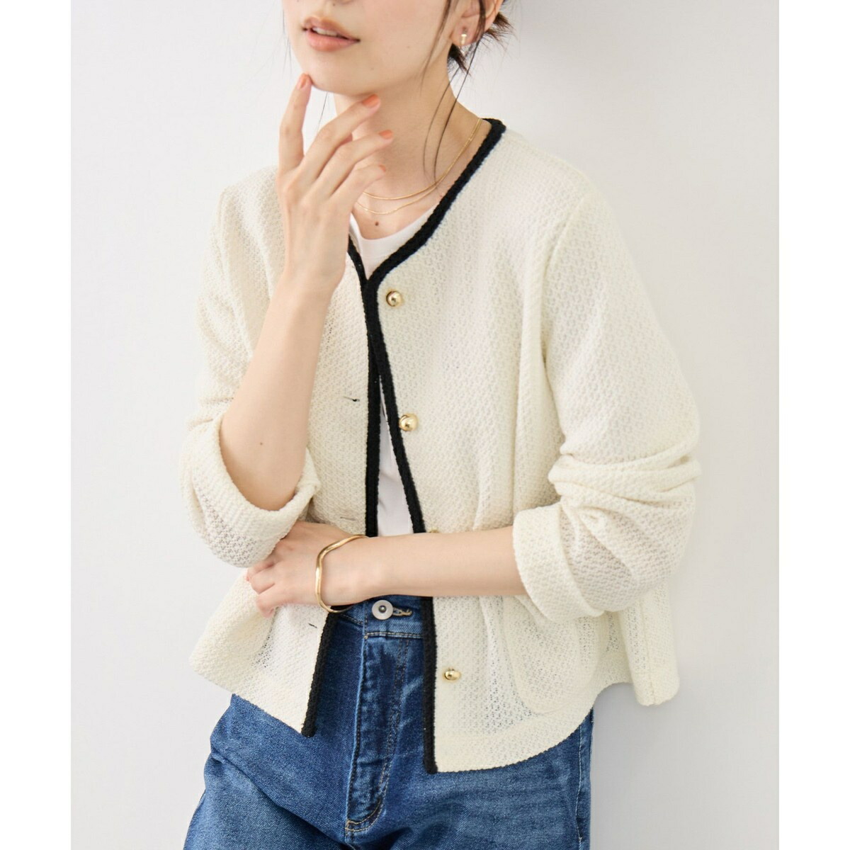 透かし編み金釦カットカーディガン／ロペピクニック（ROPE' PICNIC） 5,127円