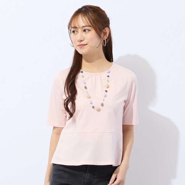 【洗える・接触冷感】綿100％ギャザー半袖Tシャツ／リリアンビューティ エクラ（Liliane Burty ECLAT）