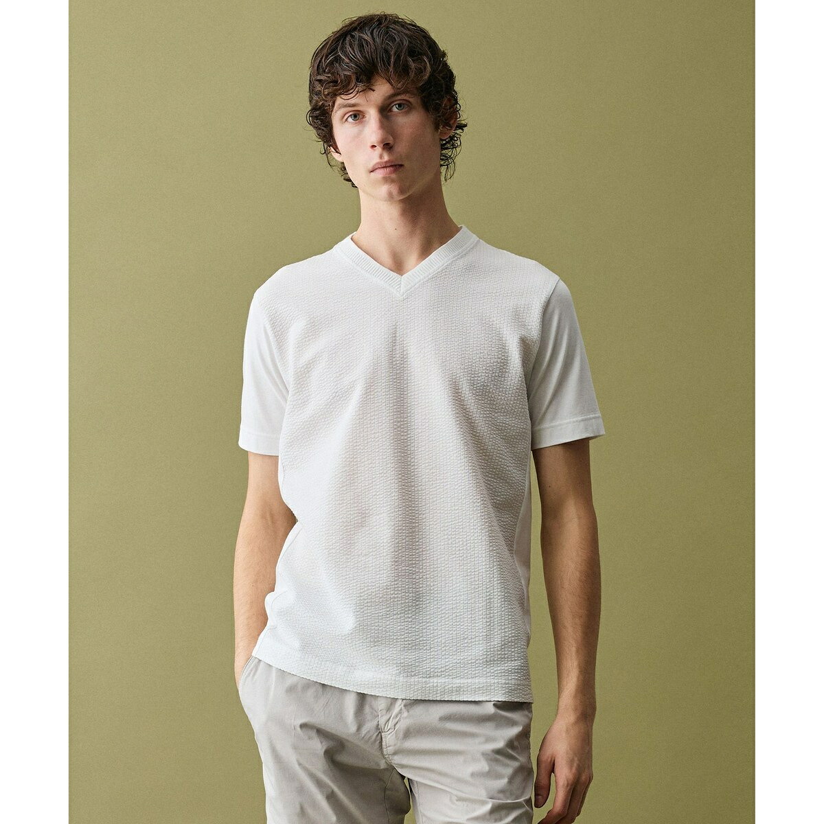 【オーガニックコットン使用・日本製】JOEコットンサッカー Vネック Tシャツ／ジョセフアブード（JOSEPH ABBOUD）｜丸井（マルイ）店