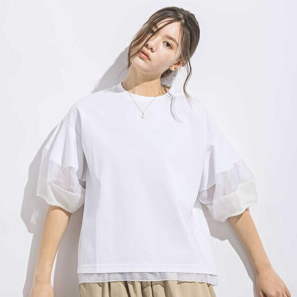 ポンチシアー切り替えポワン袖Tシャツ親子お揃い大人(140~160cm)／リベルコア パル べべ（LIBERCORE par BEBE）