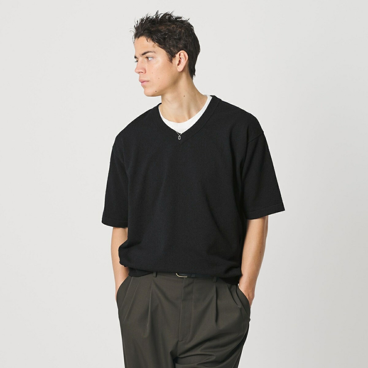 KNITEE クリンプコットン Vネック ニット Tシャツ ウォッシャブル／ビューティー＆ユース ユナイテッドアローズ（BEAUTY＆YOUTH）