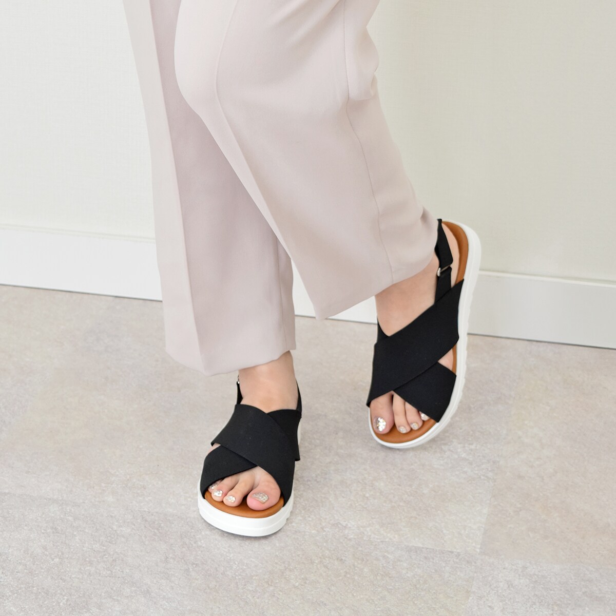ITALIAN SHOEMAKERS◆3糎踵◆厚底エラスティッククロスサンダル／ブリジットバーキンセレクト（Bridget Birkin Select） その他-レディース靴