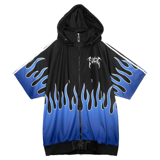 LISTEN FLAVOR　ファイヤー半袖ジャージパーカー【BLUE FIRE】／LISTEN FLAVOR（LISTEN FLAVOR）