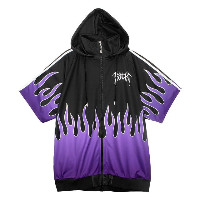 LISTEN FLAVOR ファイヤー半袖ジャージパーカー【PURPLE FIRE】／LISTEN FLAVOR（LISTEN FLAVOR）