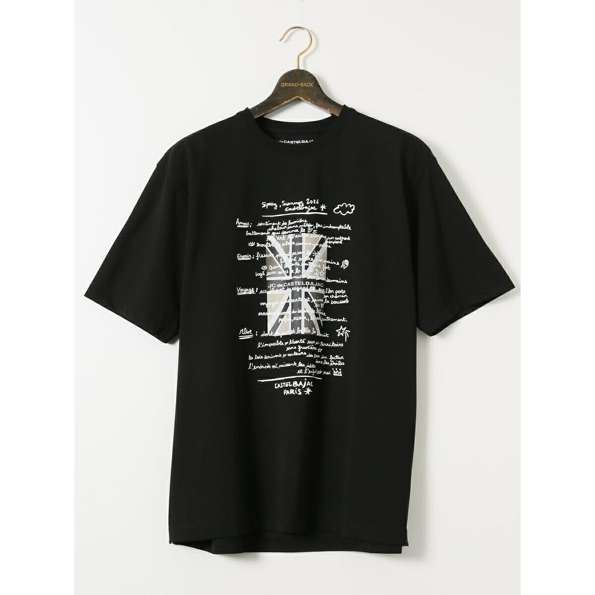 【大きいサイズ】カステルバジャック 綿混 ストレッチ プリント クルー 半袖 Tシャツ／グランバック（GRAND-BACK）
