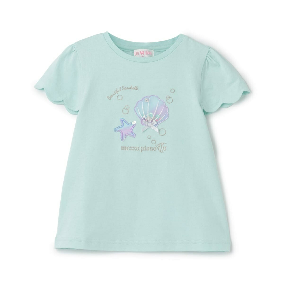 【人気商品再入荷】【直営店で取り扱い無し】シェルアップリケ　パフスリーブTシャツ／メゾピアノ（mezzo piano）