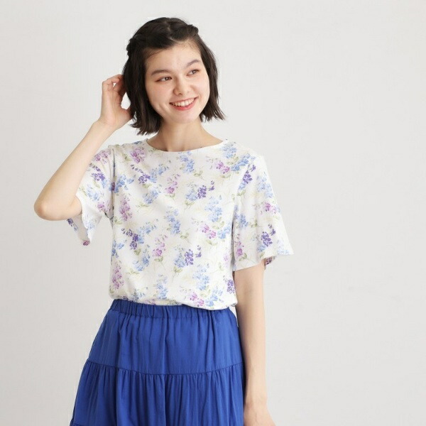 【UV撥ねのける／当たること冷感】ポリー柄 綿織物プルオーバーティーシャツ／ローラ アシュレイ（LAURA ASHLEY）