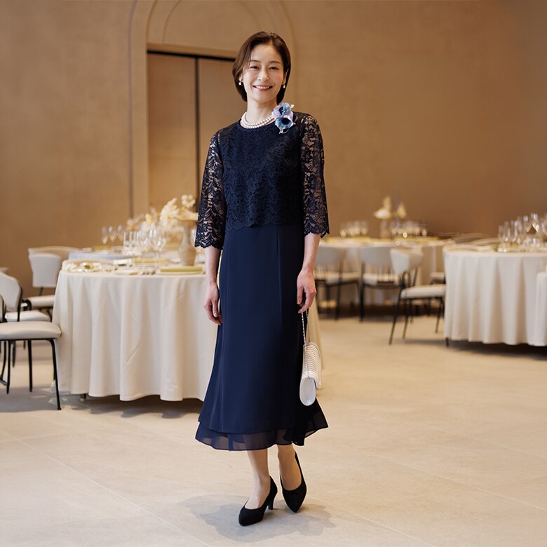 レースブラウス×ティアードドレス/結婚式/パーティー/お呼ばれ/ミセスドレス/顔合わせ/食事会／フォルムフォルマ（form forma）