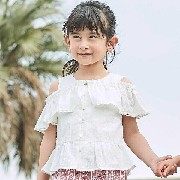 2wayオフショルフリルカラーノースリーブペプラムブラウス(100~160糎)／ベベ（BeBe）