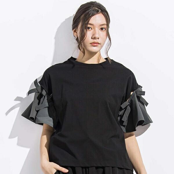 リムーバブルリボンフレア袖スムース半袖Tシャツ親子お揃い大人(140~160cm)/リベルコア パル べべ(LIBERCORE par BEBE)|丸井(マルイ)店