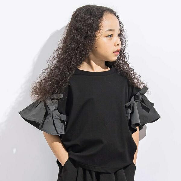 リムーバブルリボンフレア袖スムースプルオーバー親子お一揃い(110~140糎)／リベルコア 茶飲み友だち お召しもの（LIBERCORE par BEBE）
