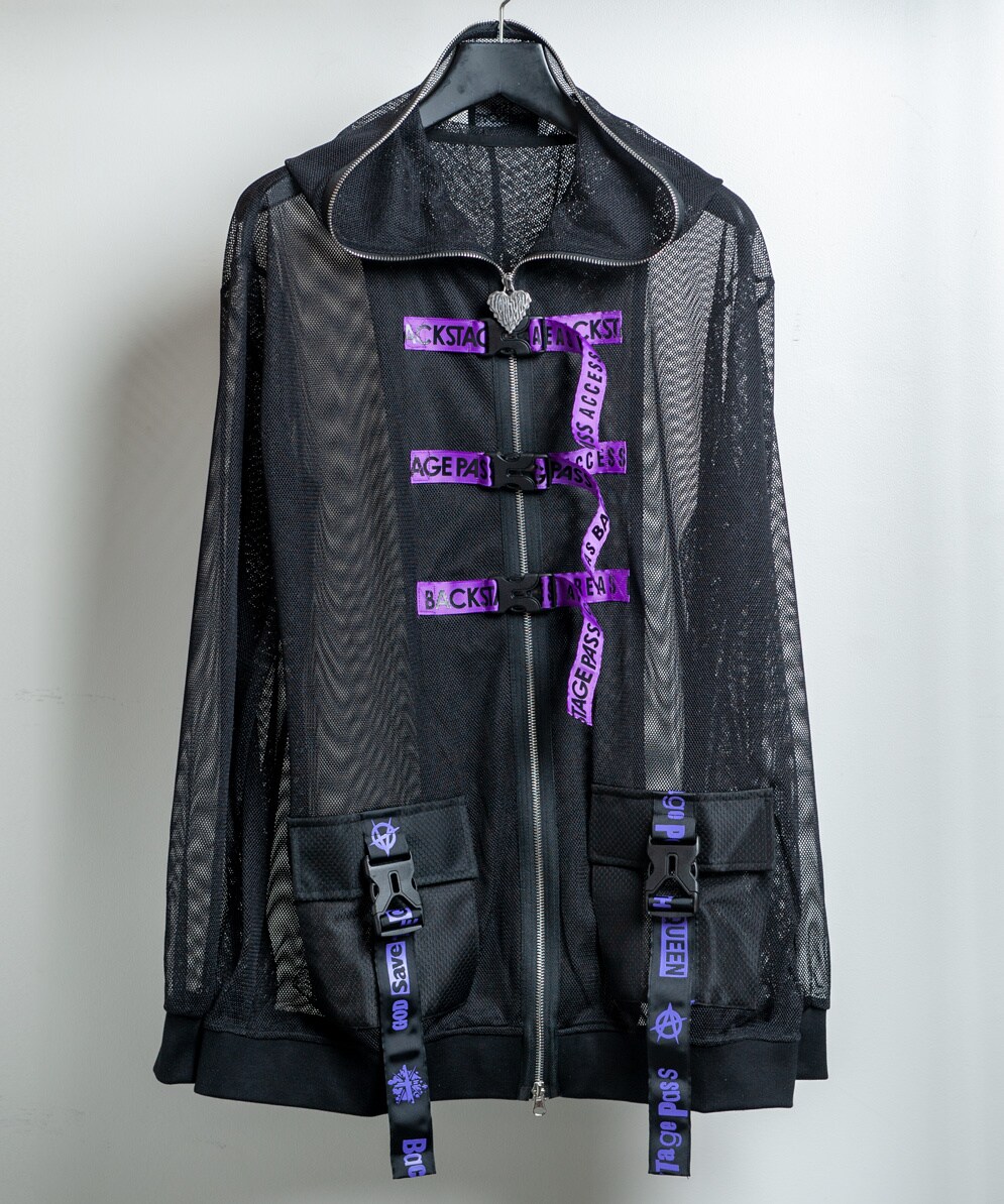 TRIPLET-LOGO(トリプレット-ロゴタイプ)ロゴタイプバックル メッシュ ジップアップパーカー／バックステージパス（backstagepass） パーカー-トップス-メンズファッション