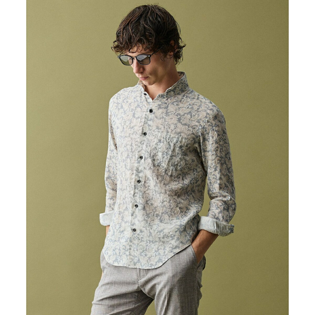 【イタリア共和国原料品・麻100％】ビンテージフラワープリントシャツ／ジョセフアブード（JOSEPH ABBOUD）