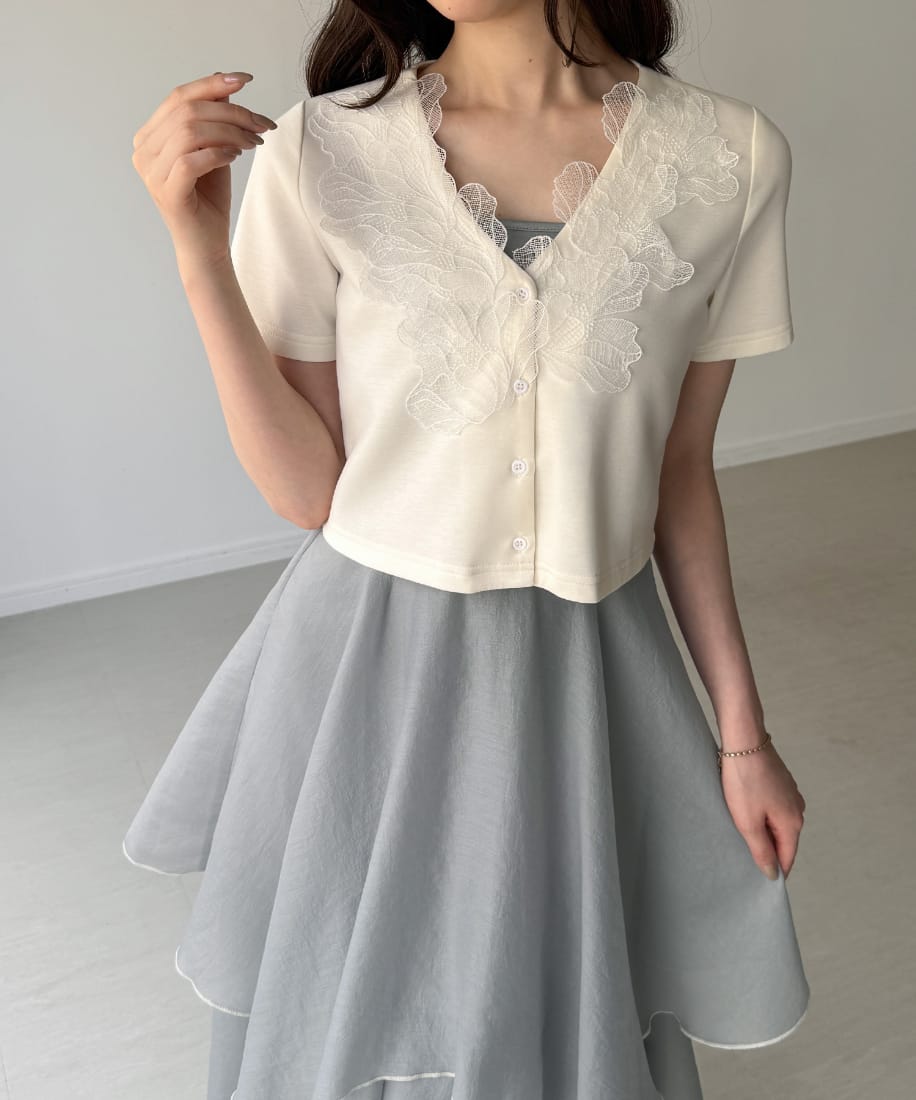 レースモチーフカーディガンsetシアーティアードワンピース／ジュノア（JUNOAH）