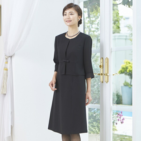 【夏用ブラックフォーマル】ウォッシャブル対応　スーツ風前開きサマーフォーマルワンピース/喪服/礼服／ソリテール（SORITEAL.）
