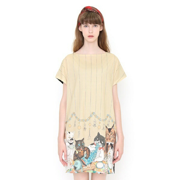 楽天市場 レディース コラボレーションワンピース 飼い猫のパーティー 石黒亜矢子 ワンピース グラニフ Graniph 丸井 マルイ 楽天市場店