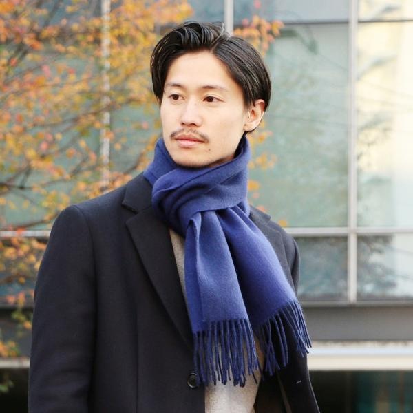 SHIPS カシミヤ ウール/ ダブルフェイス (SHIPS JET BLUE) ジェットブルー BLUE: ヘリンボーンマフラー/ JET シップス