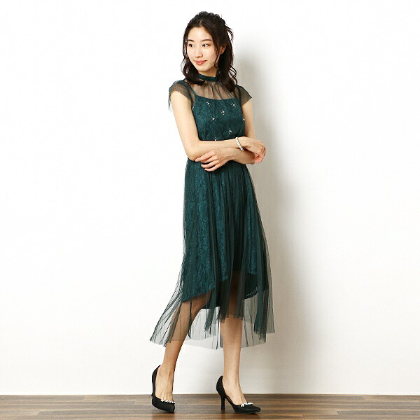 レディースファッション ワンピース チュールプリーツレース重ねワンピース 結婚式 セレモニー パーティー 二次会 同窓会 アシール Ashill 印象のデザイン