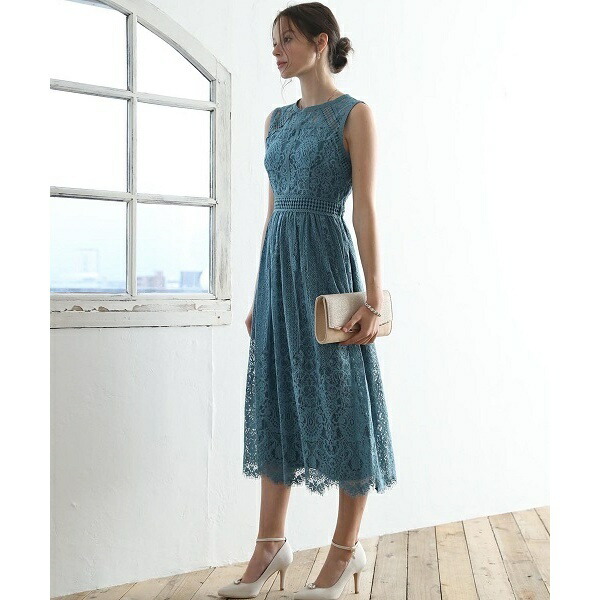 レースワンピースドレス 幾何学模様柄レース切替ミモレ丈ワンピースドレス リュクス ブリュレ Luxe ワンピース Brille 丸井 マルイ 店 Sale