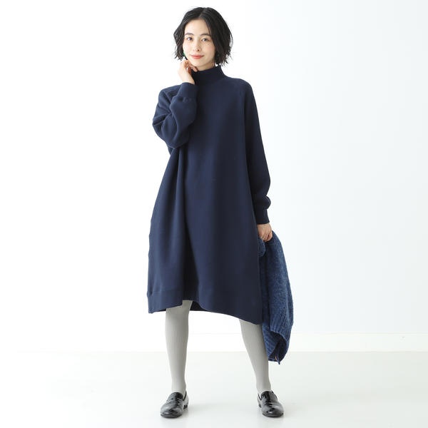 テリーフリース リブ タートルネック ワンピース