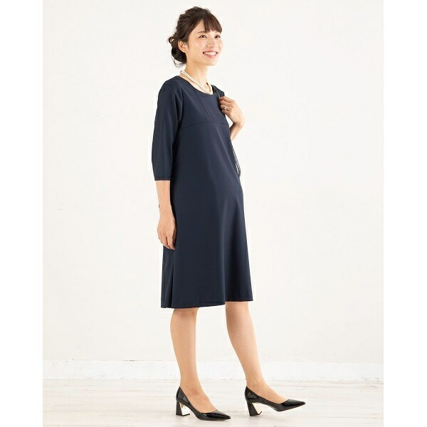 授乳口付7分袖ワンピース 授乳口付7分袖ワンピース 犬印マタニティ ベビー Inujirushimaternity マタニティウェア 授乳服 ワンピース Baby 丸井 マルイ 店
