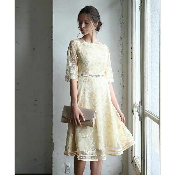 ウエスト切替ワンピースドレス 結婚式 二次会 お呼ばれワンピース ドリードール Dorry Doll 丸井 マルイ 店 ワンピース 模様柄オールレース ワンピースドレス