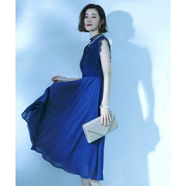 ワンピースワンピース ミックスレース切替シフォンワンピース 結婚式 お呼ばれ対応フォーマルパーティードレス ルイルエブティック 丸井 マルイ 店