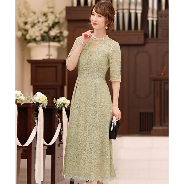 ワンピースロングレースエレガントワンピース 結婚式ドレス お呼ばれパーティードレス プールヴー Pourvous 丸井 マルイ 店 ロングレースエレガントワンピース