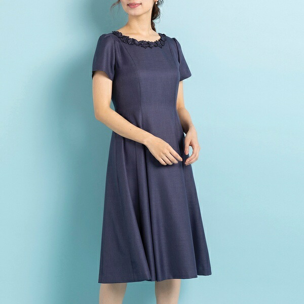 レディースファッション ワンピース セール フラワーモチーフサイド切替ワンピース ローズティアラ