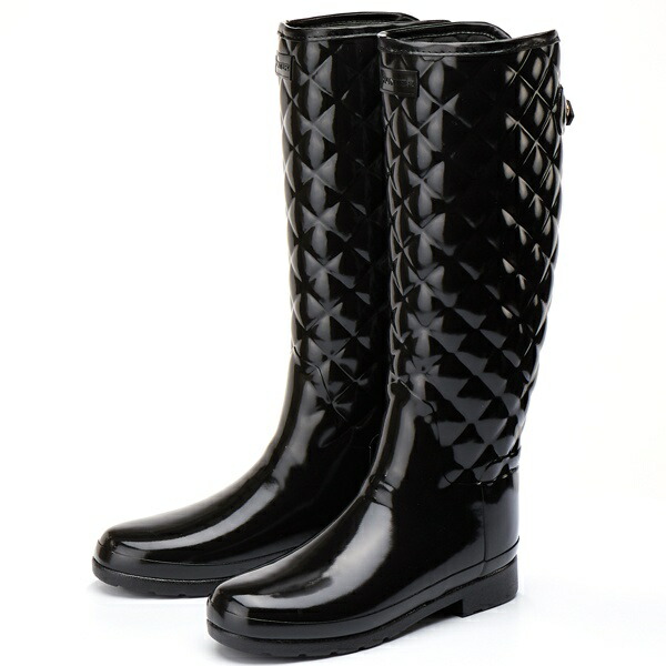 【美品】ハンター キルティング ロング レインブーツ　ブラック ゴールド金具 HUNTER WFS1031RGL キルティング ロング レインブーツ