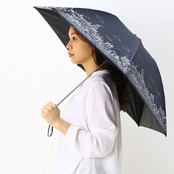 楽天市場 日傘 3段 折りたたみ 晴雨兼用 Uv 遮熱 軽量 くるっと巻くだけ ラクチン快適 街並み柄 マルイ ムーンバット Marui Moonbat 丸井 マルイ 楽天市場店