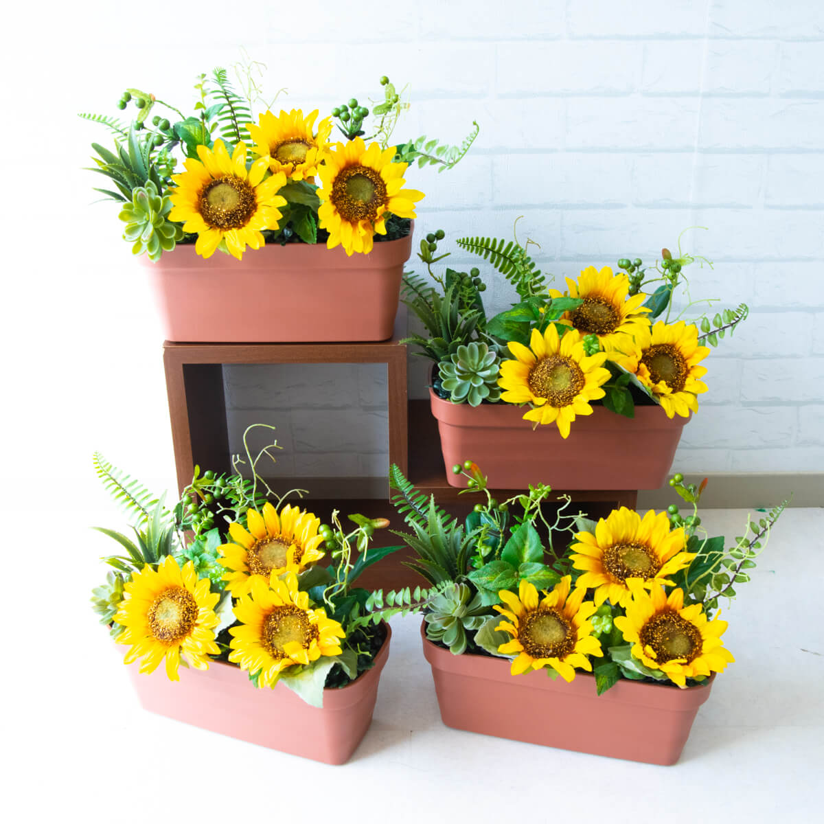定番キャンバス フラワープランター フラワーアレンジメント アートフラワー フェイクグリーン インテリア 店内装飾 おしゃれ 店舗装飾 ディスプレイ 工事現場 住宅展示場夏装飾 ヒマワリ 向日葵 1oficioverde Com Br