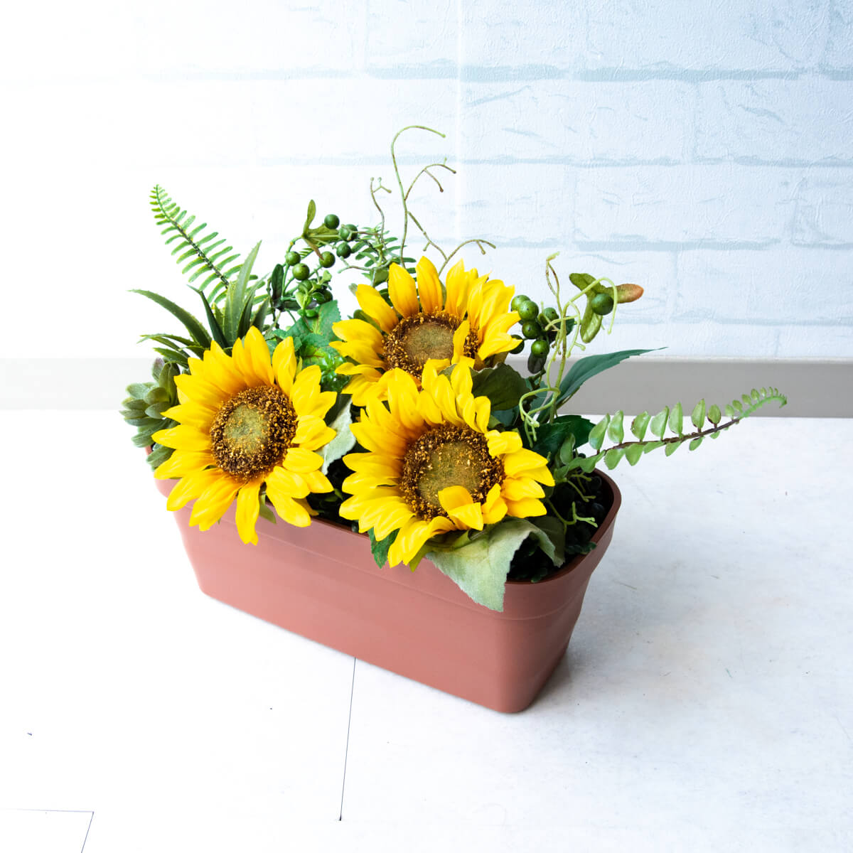 定番キャンバス フラワープランター フラワーアレンジメント アートフラワー フェイクグリーン インテリア 店内装飾 おしゃれ 店舗装飾 ディスプレイ 工事現場 住宅展示場夏装飾 ヒマワリ 向日葵 1oficioverde Com Br