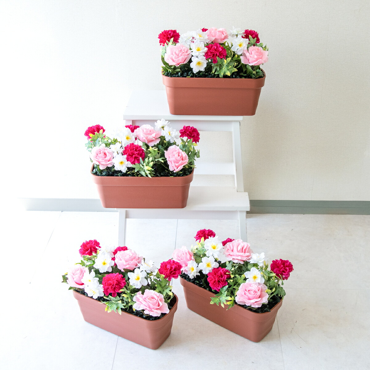 造花プランター フラワープランター お花申し合わせ フェイクグリーン バス発着場かざり付ける 見せびらかす 懐鉄砲店 工事一こま 住みか見せびらかす場 モデルハウス ショウルーム サクラ色/PF625-MINI 造花ミニプランター()/4個書き割り