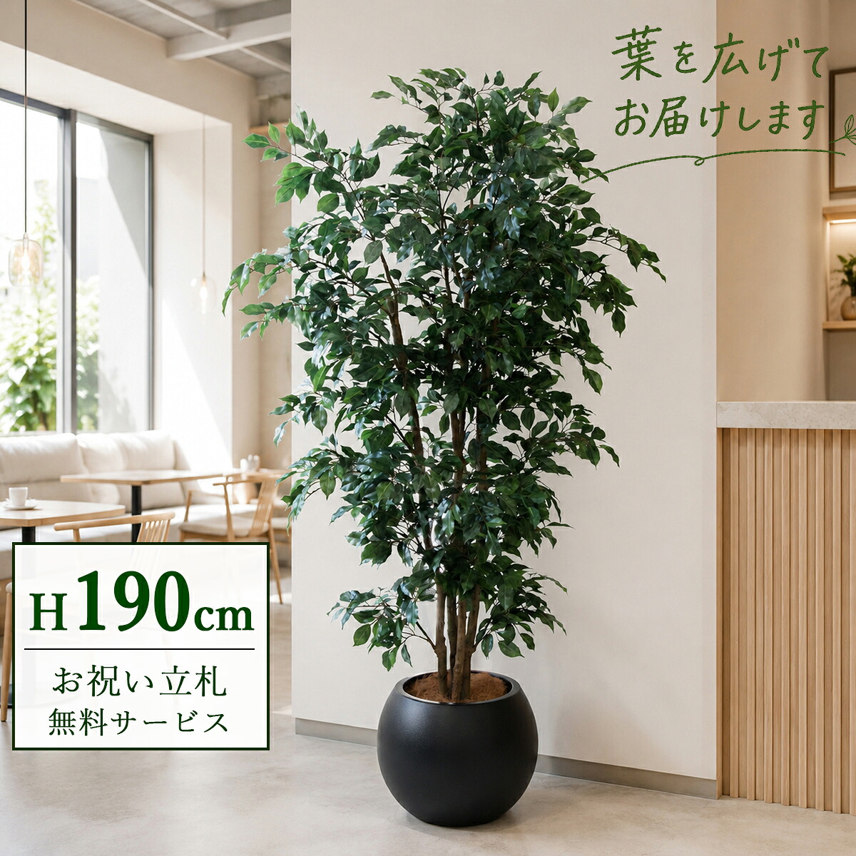 フェイクグリーン 観葉植物 人工観葉植物 フィカス ベンジャミン 大型 190cm 鉢付き / 立札無料 送料無料 法人・開店祝い 店舗・オフィス装飾 空間演出 造花/PG1006-ROM43BK|造花と人工観葉の店舗装飾 PP-SHOP