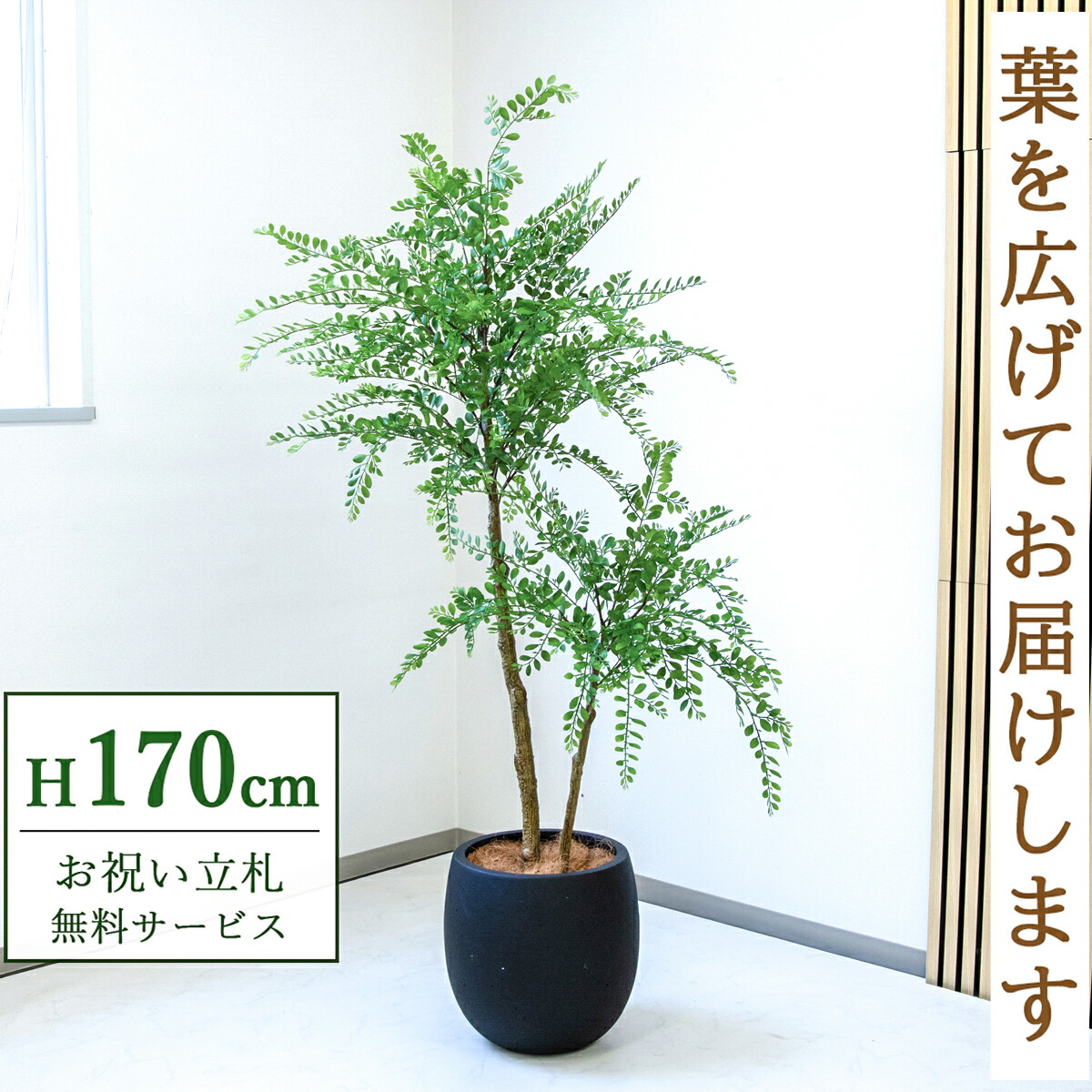 フェイクグリーン 観葉植物 人工観葉植物 トネリコ 大型 170cm 鉢付き / 立札無料 送料無料 法人・開店祝い 店舗・オフィス装飾 空間演出 造花/PG1013-BAL35BK