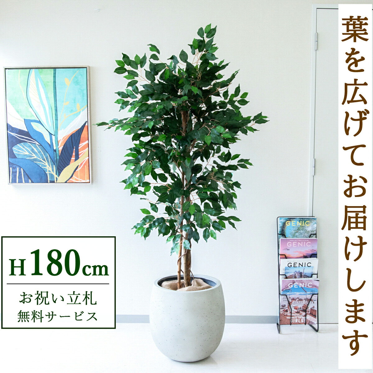 フェイクグリーン 観葉植物 人工観葉植物 フィカス ベンジャミン 大型 180cm 鉢付き / 立札無料 送料無料 法人・開店祝い 店舗・オフィス装飾 空間演出 造花/PG091-BAL42IV