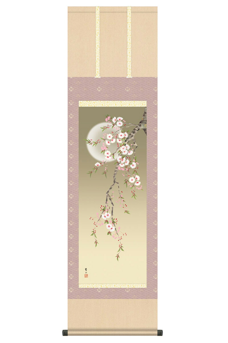 【4/20全品+P10倍★100周年祭クーポン】掛軸 掛け軸 花鳥画 四季花鳥揃 四季咲彩 春 単品 夜桜 洛彩緞子本表装 尺三 唐沢碧山 【2026年度新作】 h06-snk-kz5ma6-45a
