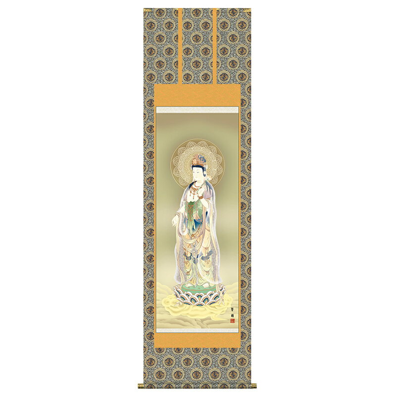 楽天市場】掛軸 掛け軸 第十五集 仏画 雲上観音 金襴本佛表装 尺八