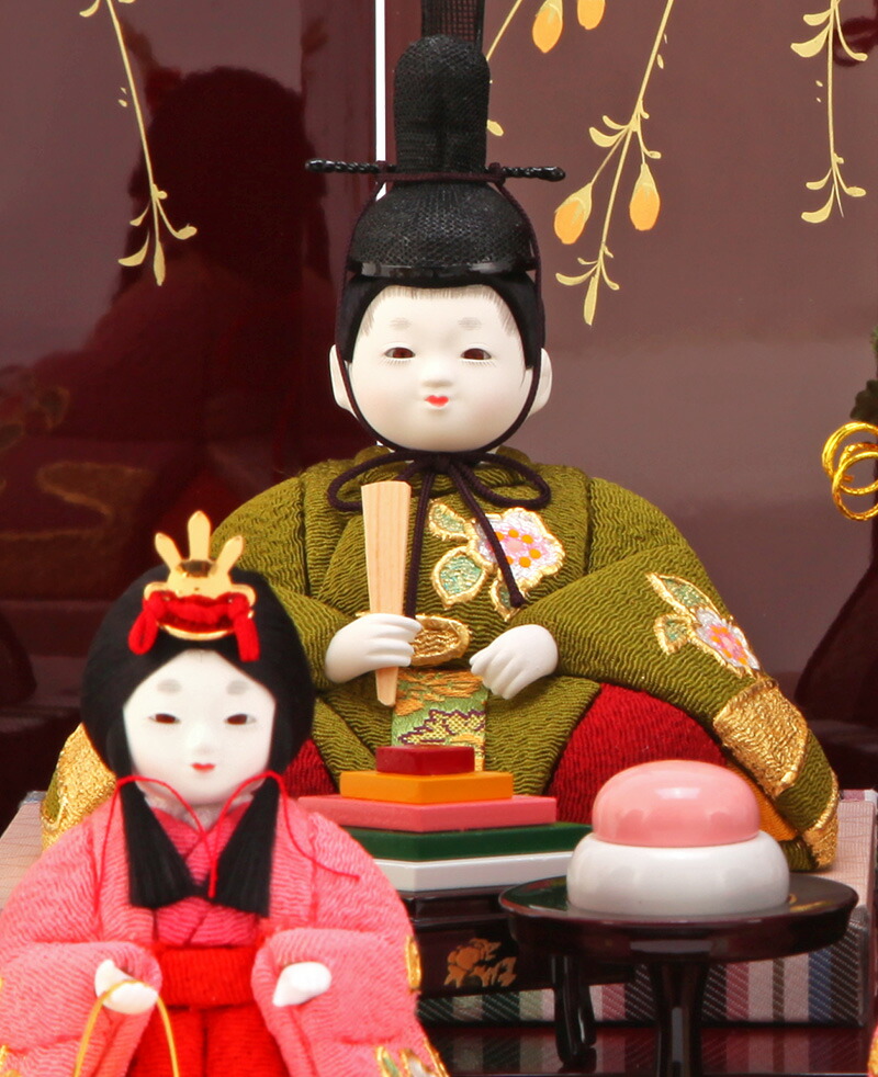 木目込人形飾り平飾り五人飾り金子久一作桜寿雛金彩入目