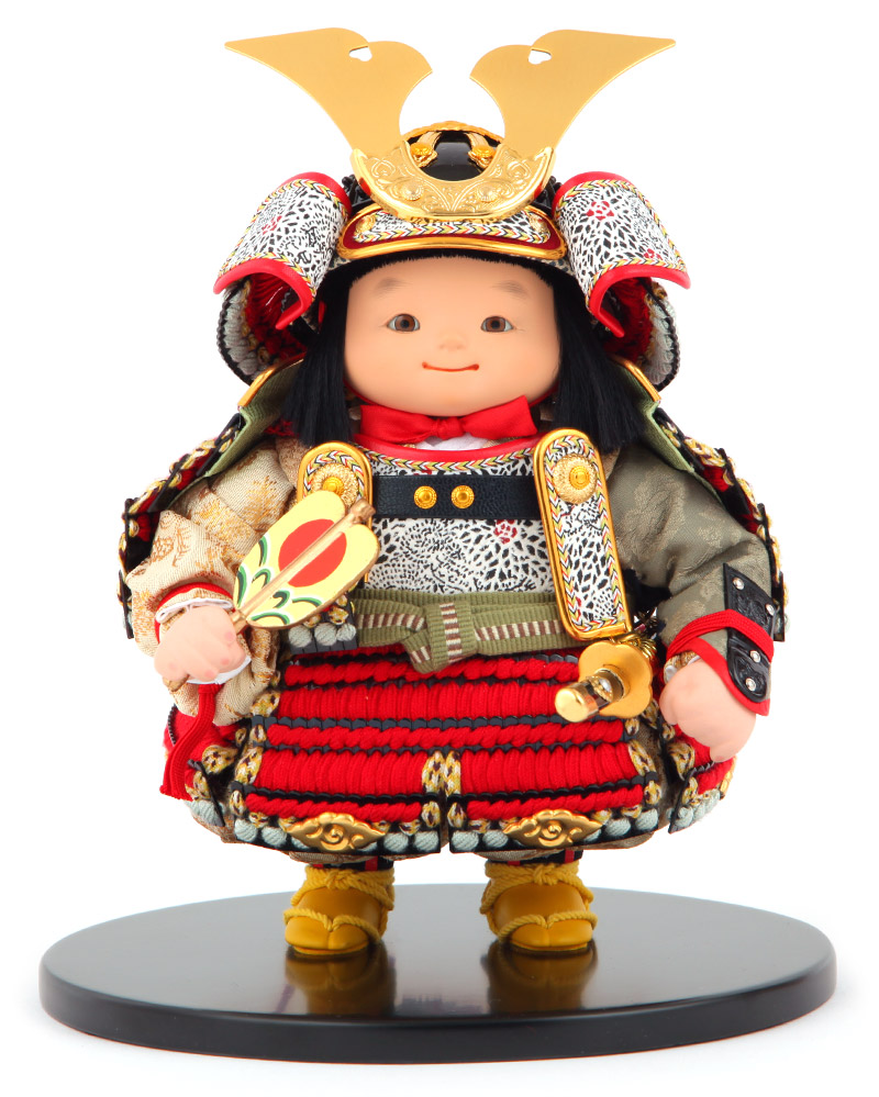 五月人形 幸一光 松崎人形 子供大将飾り 平飾り 凛 りん 黒小札 赤糸威 黒塗紗貼台 衝立屏風 鯉幟付 h055-koi-5820