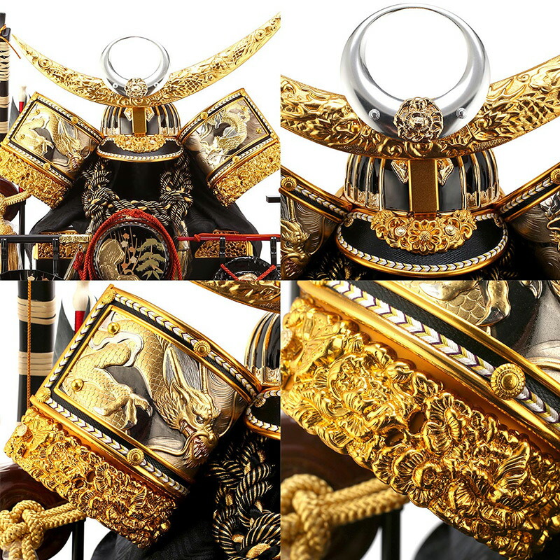 兜飾りケース飾り12号アクリルケース黒三品プレミアム【五月人形】【選べる3種類】