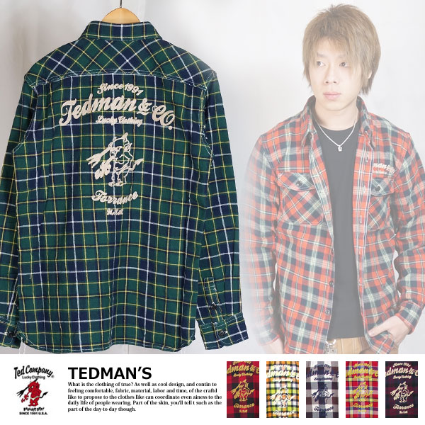 テッドマン RED DEVIL刺しゅう 綿ネルプルオーバー  TEDMAN  アメカジ バイ鉄道車両 エフ会社 照合のしるしプルオーバー L/S 長袖プルオーバー 通信販売 映像 tns-500