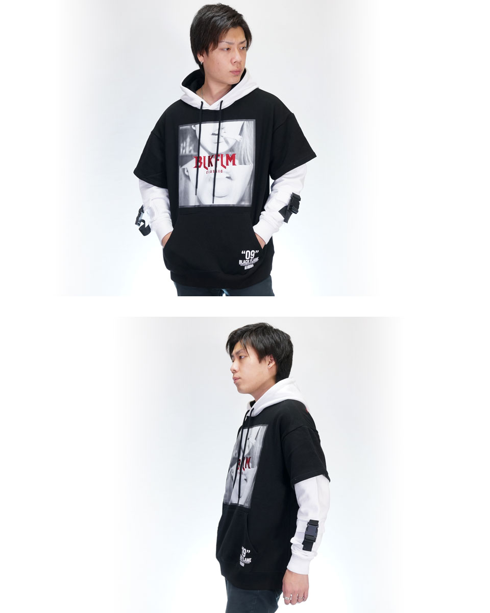 楽天市場 ブラックフレイム ロゴ刺繍 フォトプリント フェイクレイヤード オーバーサイズ プルオーバーパーカー メンズ 新作 21年モデル Black Flame 02brand ゼロツーブランド