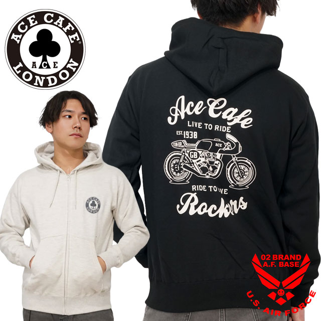 エースカフェロンドン Live to Ride ロゴプリント スウェットパーカー メンズ 新作2025年モデル ACE CAFE LONDON ac001zp
