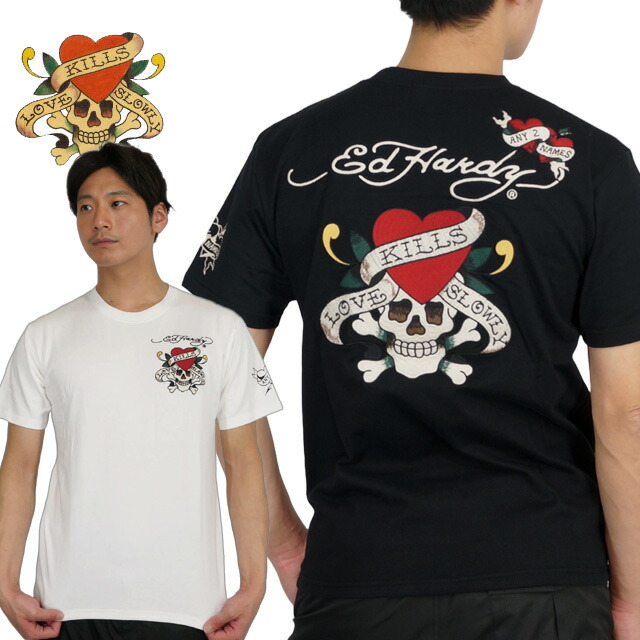 エド・ハーディー ハートスカル刺繍 半袖Tシャツ メンズ 新作2025年モデル Ed Hardy edh-2501