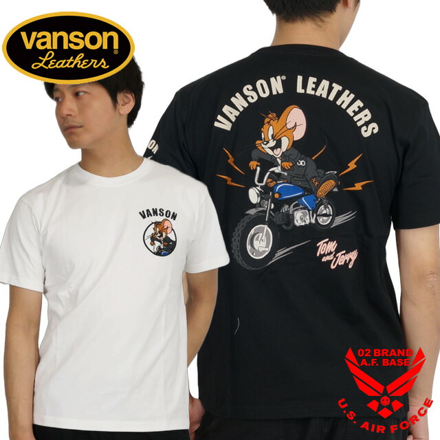 バンソン トムとジェリーコラボ バイカーズジェリ刺しゅう 半袖ティーシャツ メンズ 新作2025年ひな形 VANSON Tom and Jerry tjv-2518