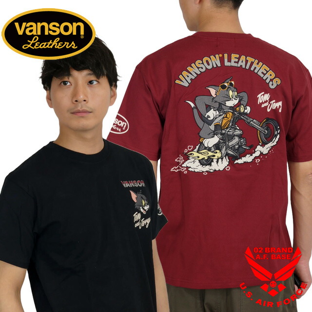 バンソン トムとジェリーコラボ バイカーズトム刺しゅう 半袖ティーシャツ メンズ 新作2025年ひな形 VANSON Tom and Jerry tjv-2523