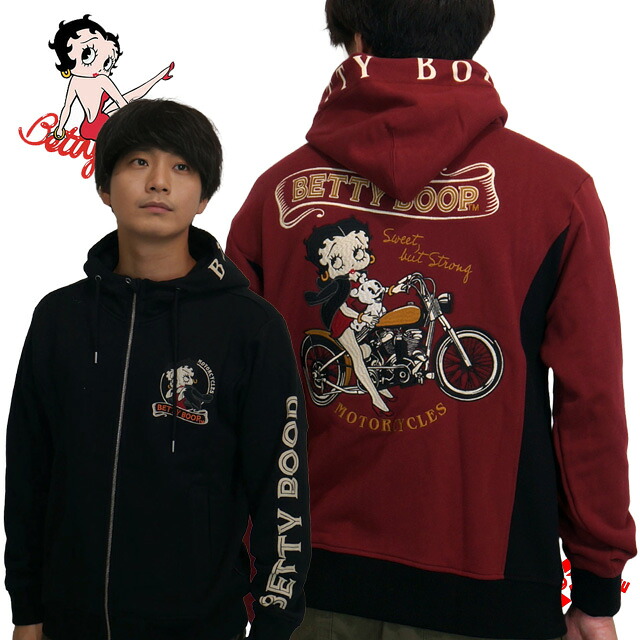 ベティブープ バイカーズベティー刺繍 スウェットパーカー ユニセックス 新作2025年モデル BETTY BOOP bbn-2520｜02BRAND ゼロツーブランド
